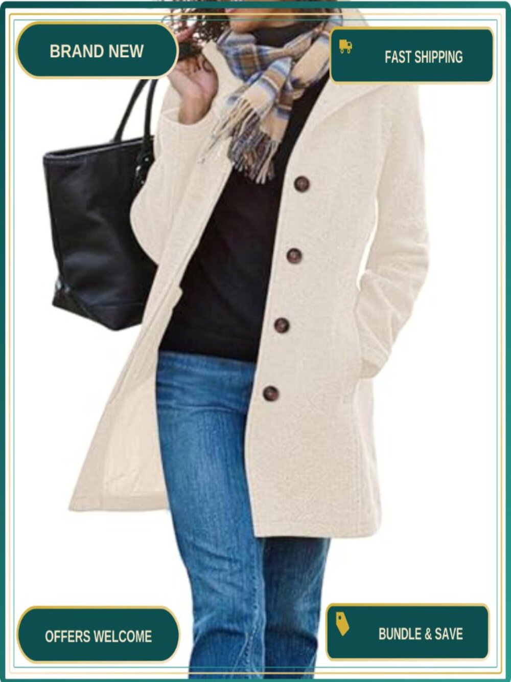 Womens Wool Blend Long Trench Coat Single Breasted Pea Coat Winter Overcoat